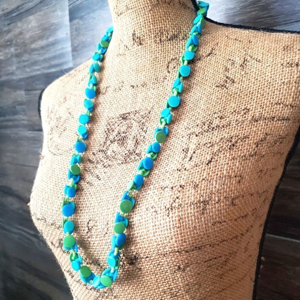 70s Long Beaded Necklace Circular Beads Retro